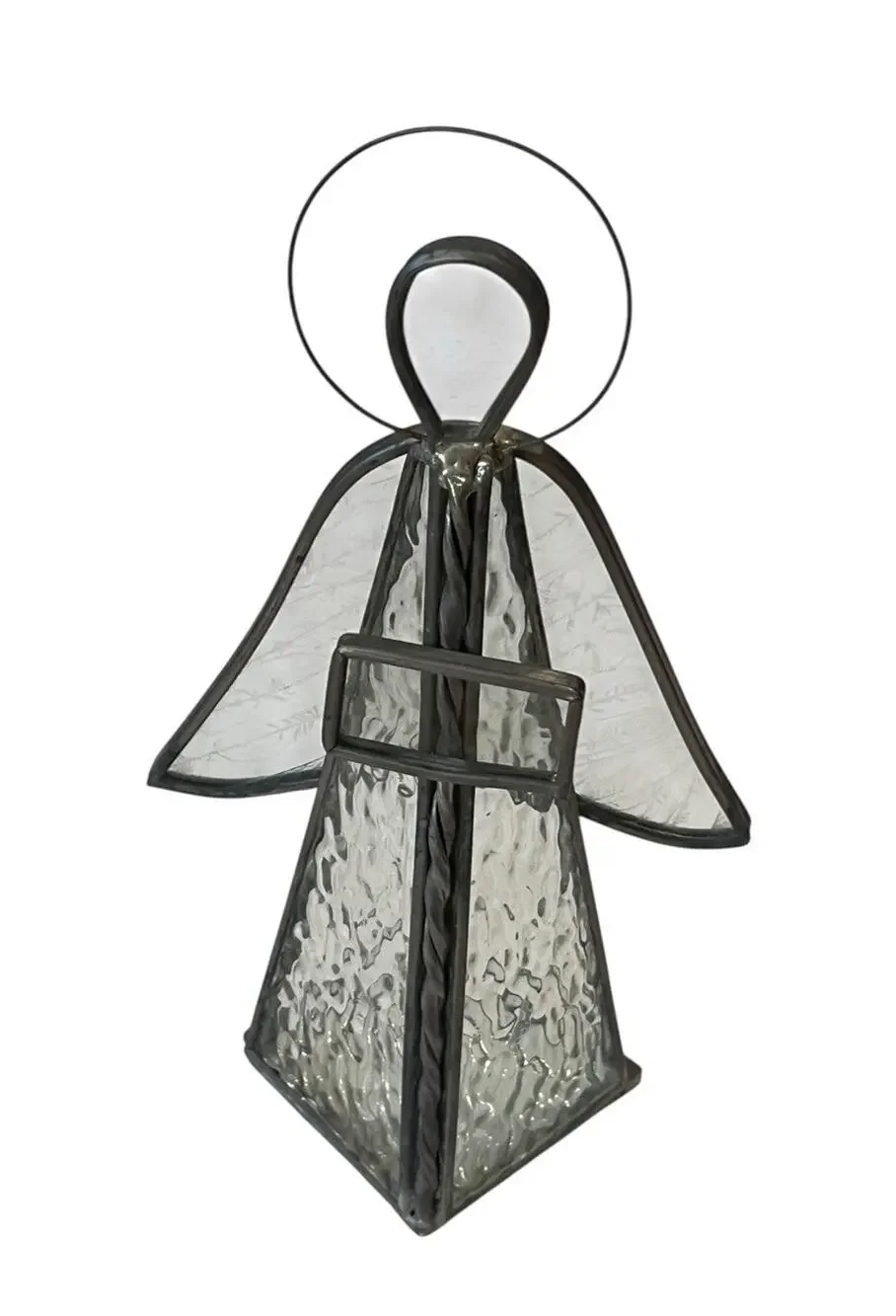 3D Stained Glass Angel Tea Light Holder Figure Holding Book Christianity